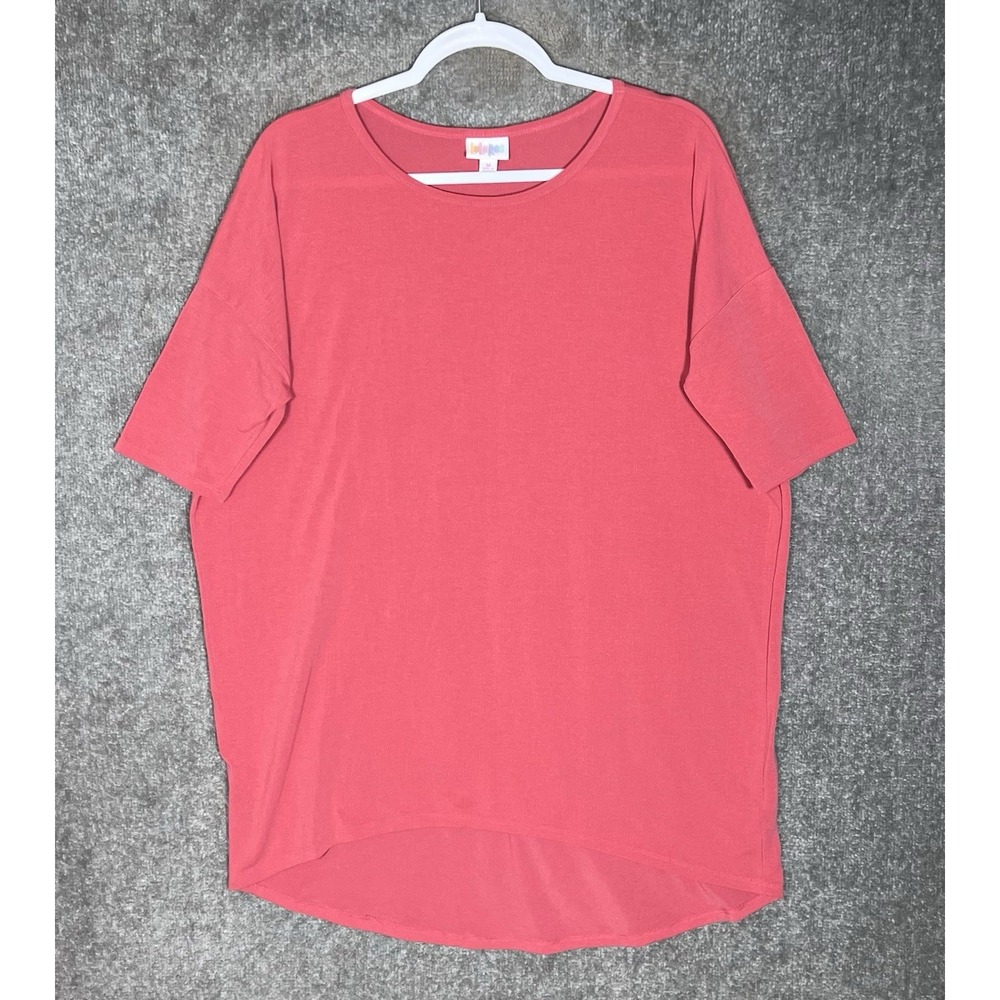 Lularoe Oversized Tunic Top Womens Sz M Pink Short Sleeve Stretch Hi-Low Lounge